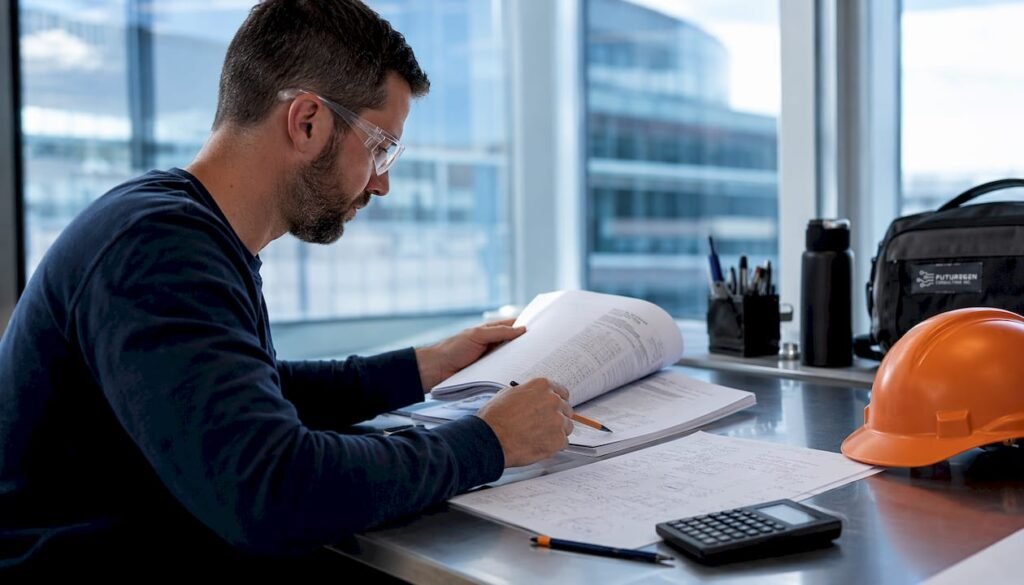 Engineer reviewing electrical load calculations