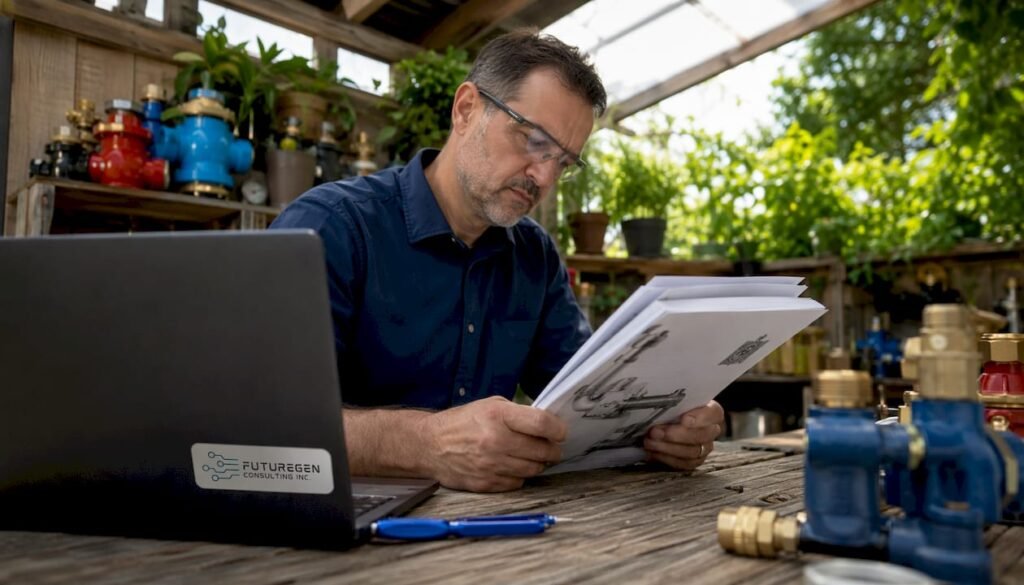 Engineer reviewing Canadian plumbing code