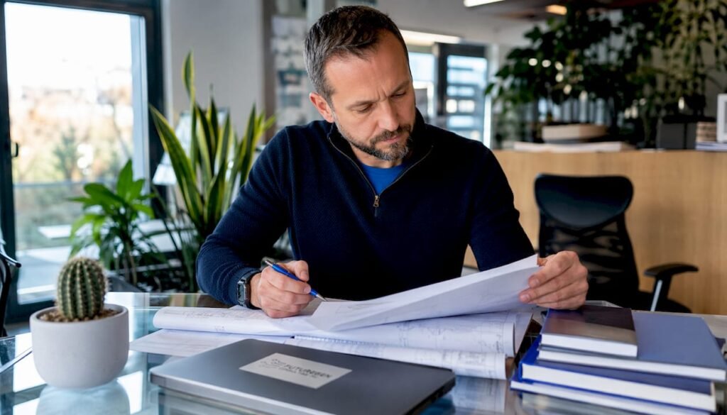 Engineer reviewing ESA plan submission documents
