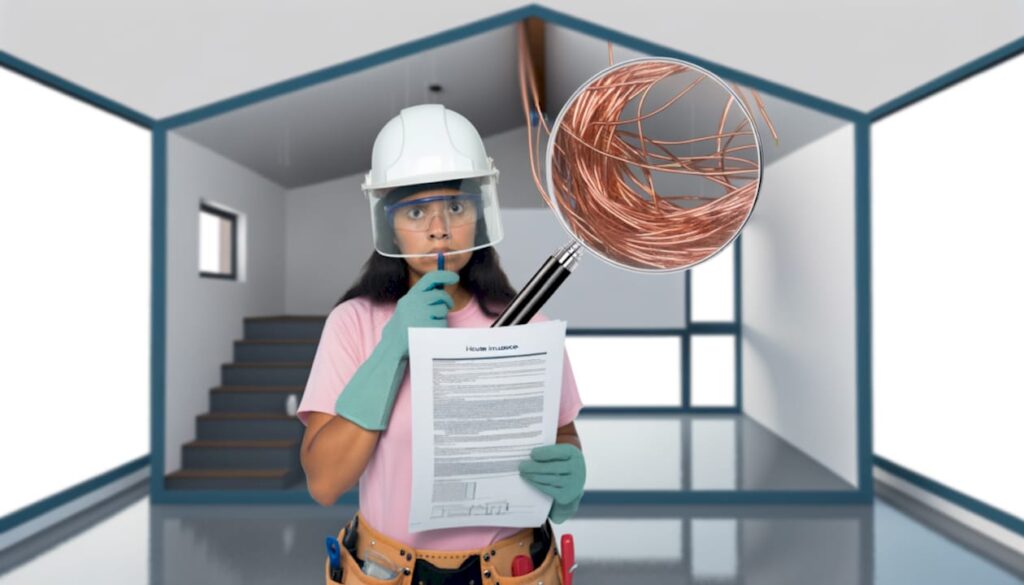 Worker inspecting home electrical wiring with a magnifying glass