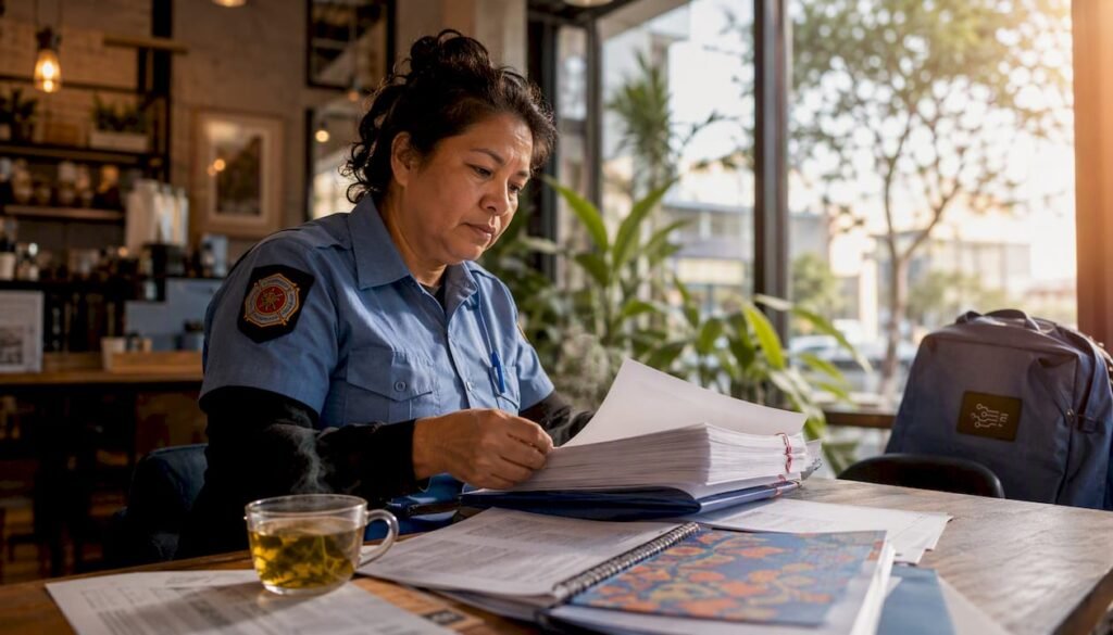 Fire safety inspector reviewing Alberta code