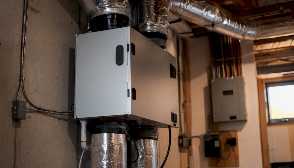 Energy recovery ventilator unit in mechanical room