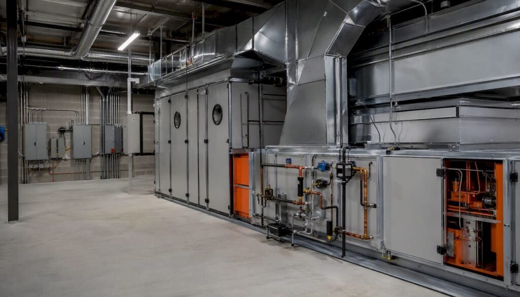 Makeup air unit in commercial mechanical room