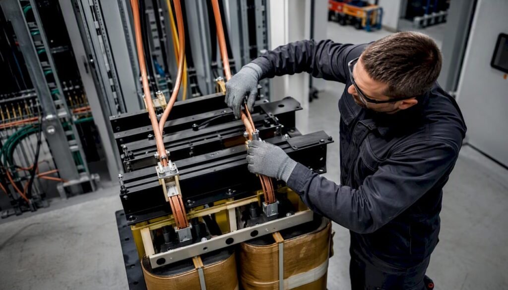 Electrician wiring dry-type transformer