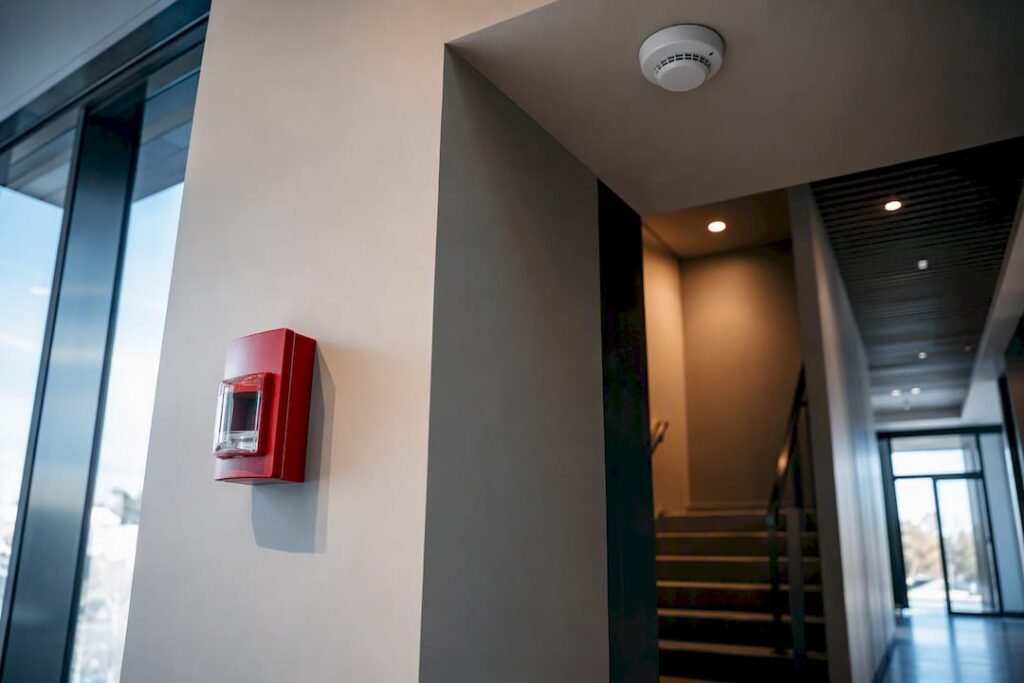 Fire alarm devices in commercial corridor