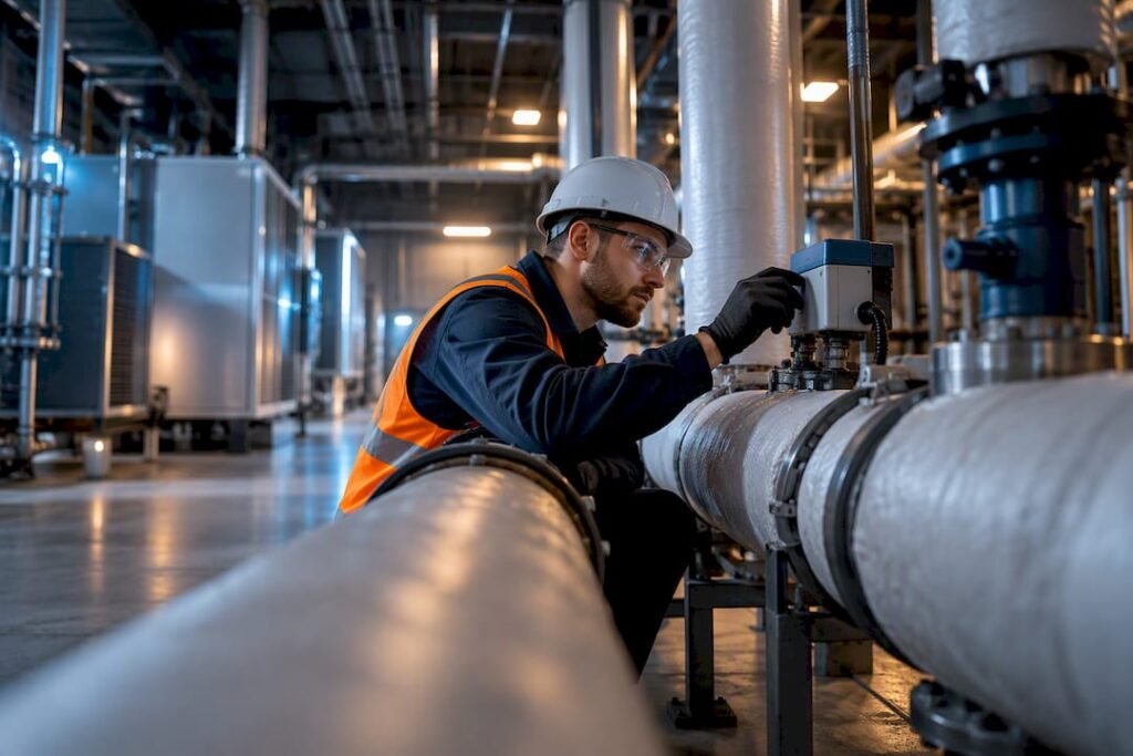 Engineer checking HVAC energy submeter