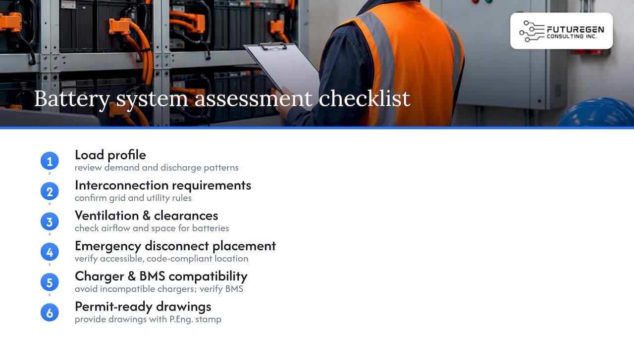 Battery system assessment checklist and decision path