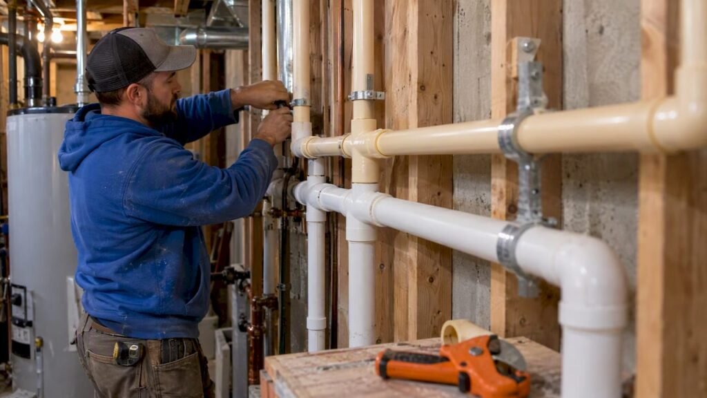 PVC and CPVC pipes in mechanical room