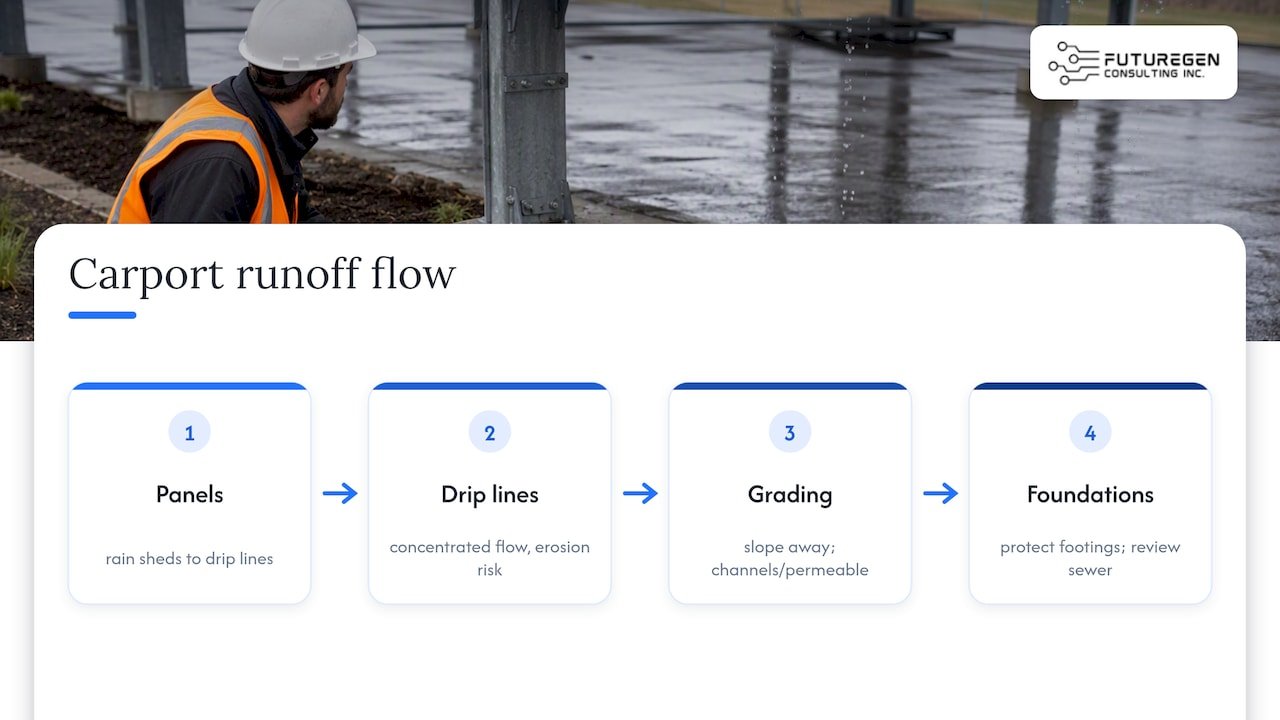 Stormwater flow from solar carport drip lines