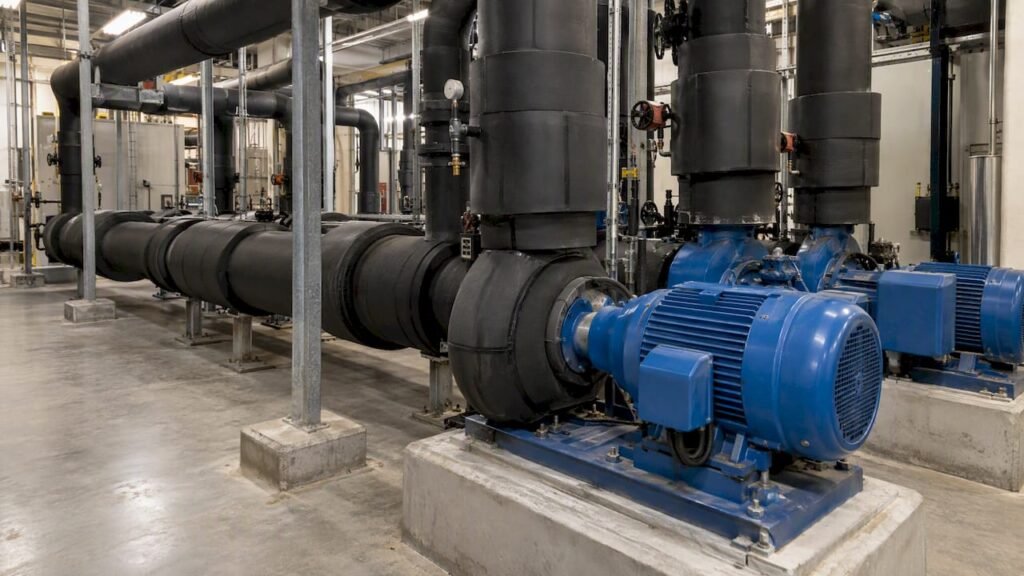 Chilled-water pumps and insulated headers