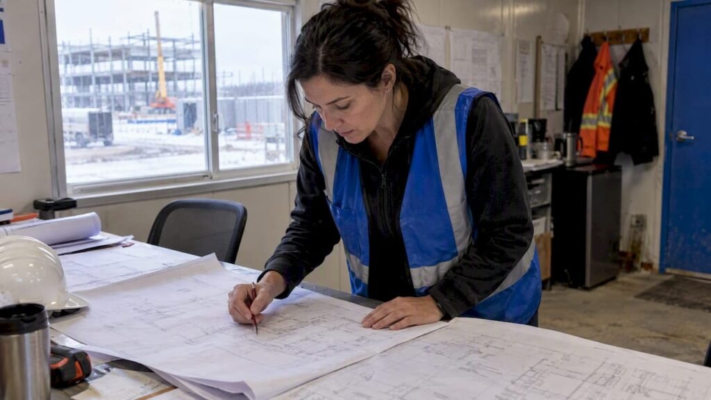 Engineer checking conflicting construction drawings